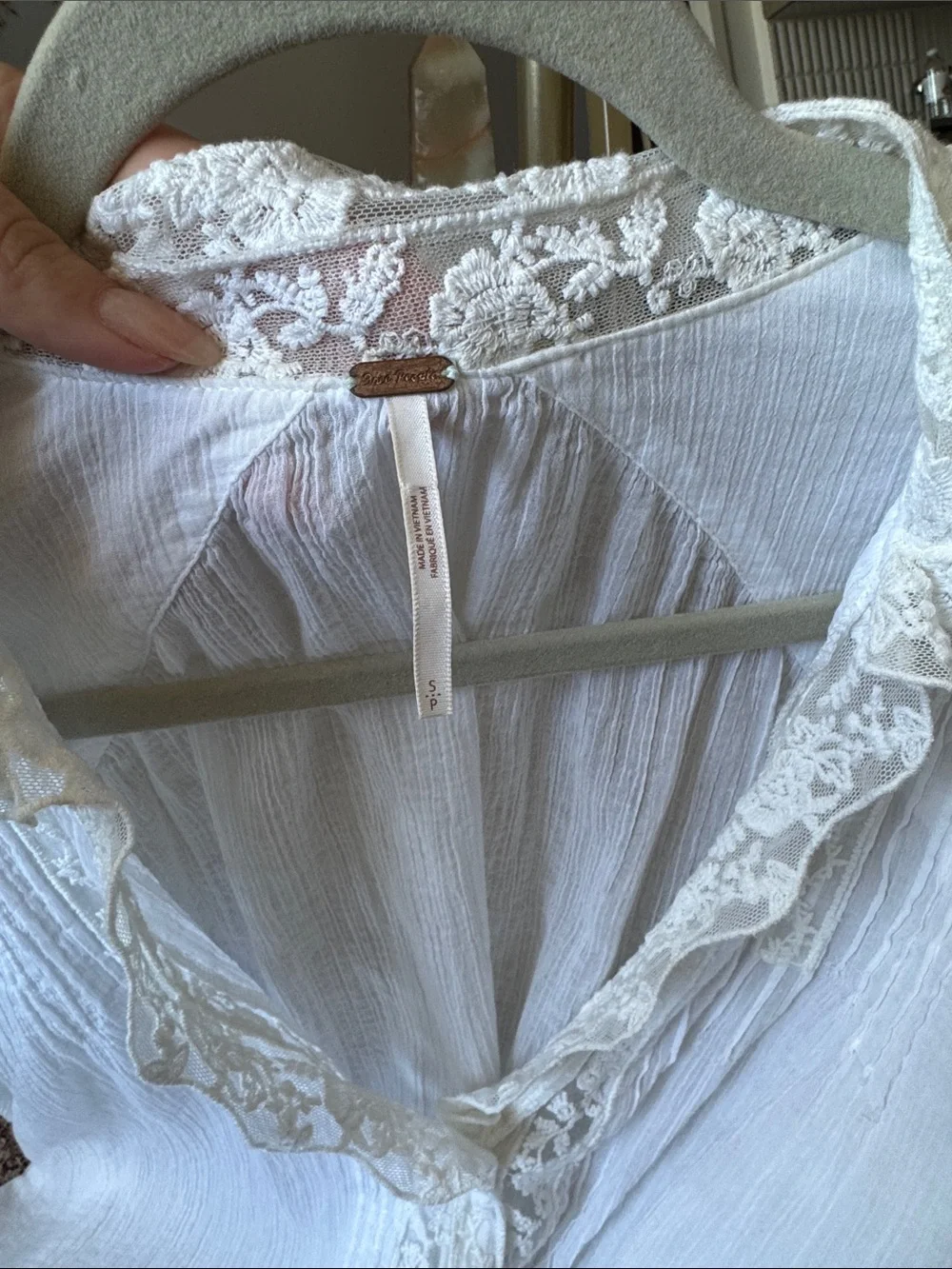 Free People White Lace-Trim Blouse - Picture 3 of 7